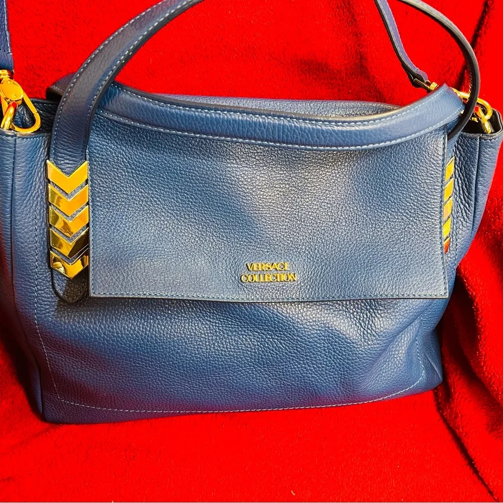 Versace Collection Blue Leather Shoulder Bag - Picture 3 of 8